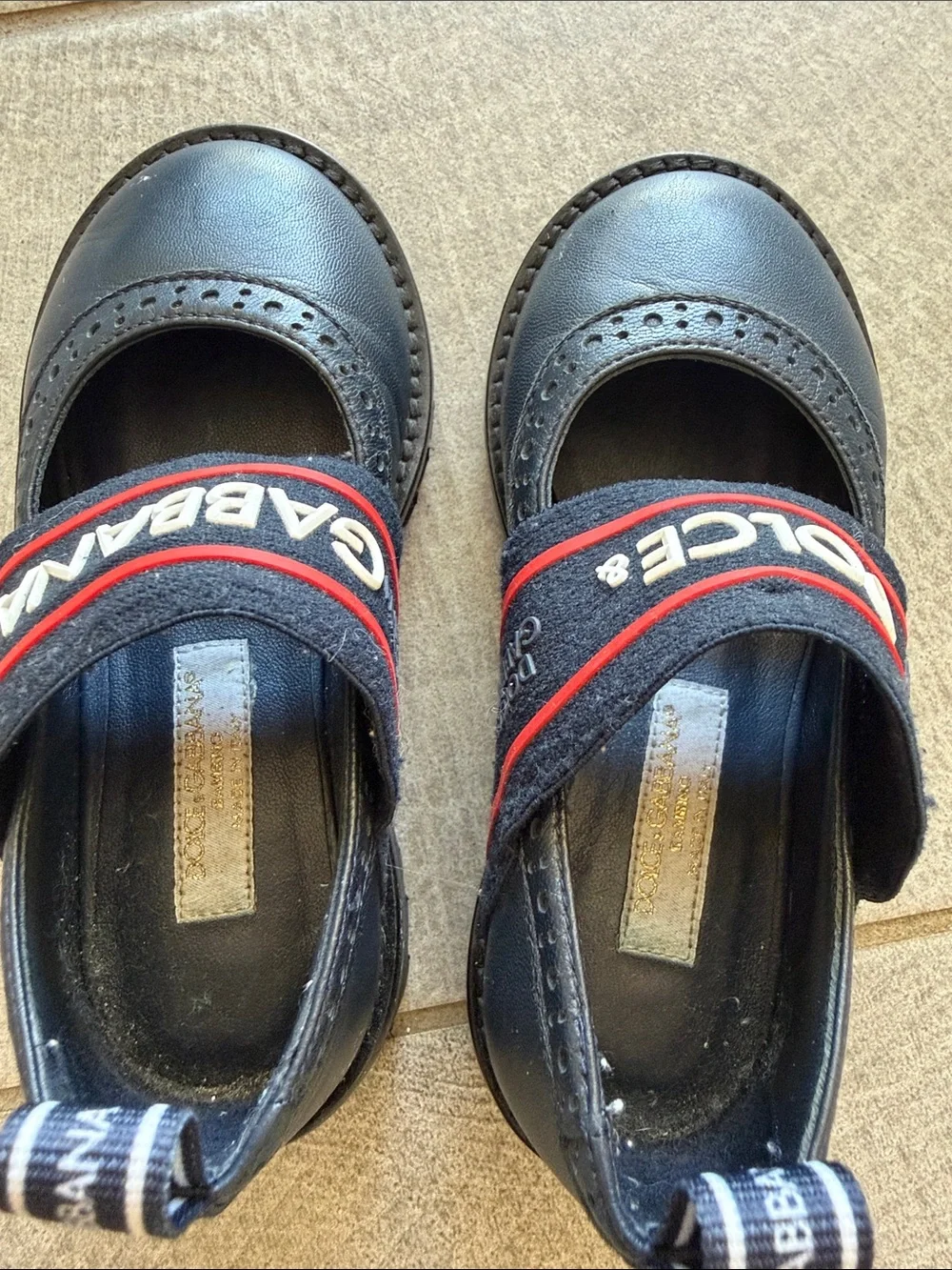 Dolce & Gabbana Black Kids Mary Jane Shoes with Red Trim